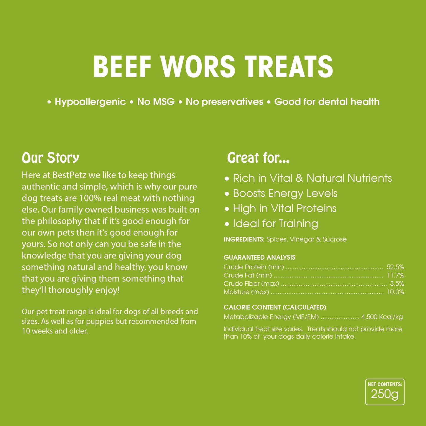 100% Pure Beef Wors Biltong Treats 250g