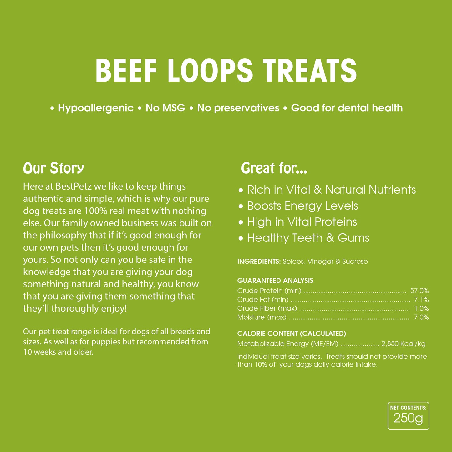 100% Pure Beef Loops Chewing Treats 250g