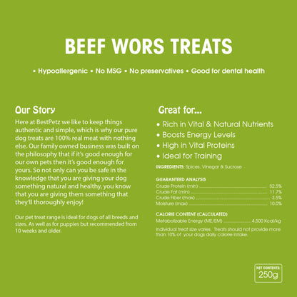 100% Pure Beef Wors Biltong Treats 250g