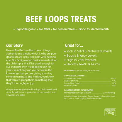 100% Pure Beef Loops Chewing Treats 250g