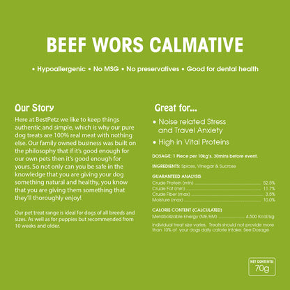 100% Beef Wors Doggie Calmative Treats 70g